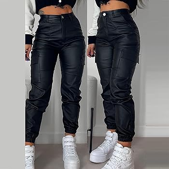 PU Coated Wide-Leg Cargo Pants